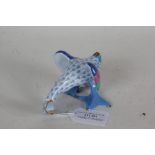 Herend porcelain figure depicting a goose with blue scale decoration, incised 5052 to base, 12cm