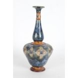 Royal Doulton vase, of baluster form, the marbled blue effect ground with raised scroll and