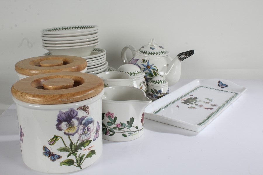 Portmeiron Botanic Garden pattern table pottery, to include two jars with lids, tea pot, plates,