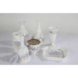 Wedgwood Angela pattern porcelain, to include four vases, bell, small dish and small rose bowl (7)