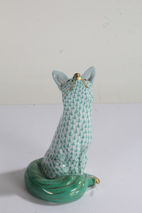 Herend porcelain fox, with green scale effect body, 16.5cm high