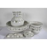 Royal Doulton 'Josephine' wash set, with green transfer printed flowers on a white ground, (5)