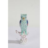 Herend porcelain owl, in the green fishnet pattern, modelled perched on a branch, 13cm high