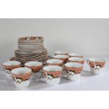 Quantity of English porcelain tea ware, comprising teacups, saucers and side plates, all in a floral