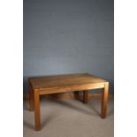 Oak dining table, the rectangular top above four square legs, 140cm wide, 91cm long and 80cm high