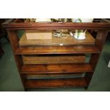 19th century stained pine hanging bookshelf, having a moulded cornice above three shelves with