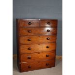 Victorian mahogany chest of two small and five graduated drawers, 107cm wide, 142cm high, and 44cm