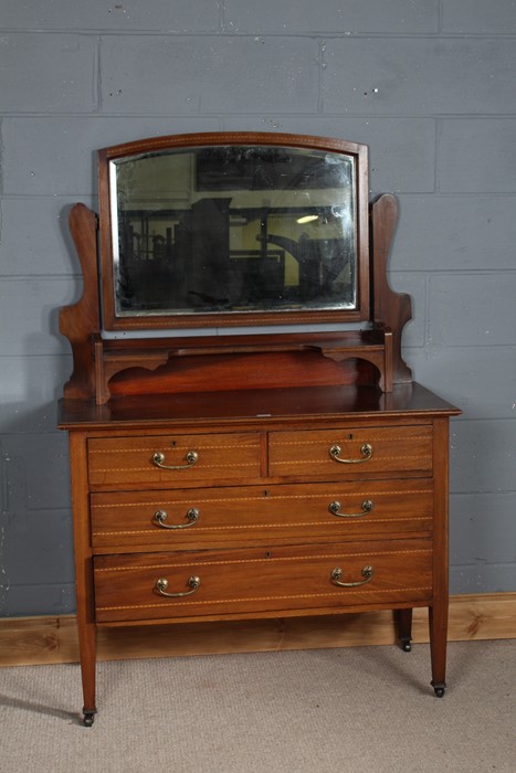 Edwardian mahogany dressing table, the mirror above a rectangular top, two small frieze drawers