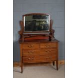 Edwardian mahogany dressing table, the mirror above a rectangular top, two small frieze drawers