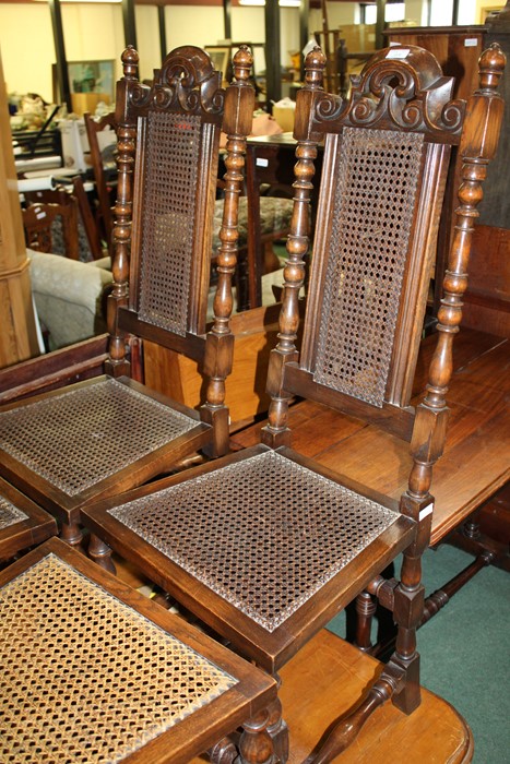 William and Mary style high back dining chairs, with pierced cane paneled back and seat (4)