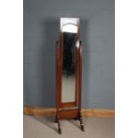 20th Century mahogany cheval mirror, with bevelled plate glass, 168cm high