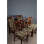 Set of six Edwardian upholstered chairs, consisting of four dining chairs and two open armchairs,