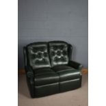 Green leather three piece suite, consisting of a two seater settee and two chairs (3)