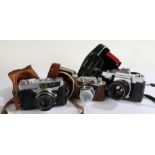 Praktica MTL 3 camera, Halina 35x, and a Petri 7, all housed in leather cases (3)