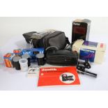 Cameras and accessories, to include a cased Olympus AF-1, boxed Olympus Shoot & Go camera and