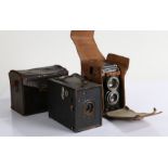 1930s Voigtländer Brillant and an Agfa box camera, in leather cases (2)