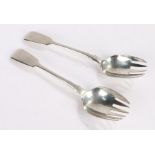 Pair of Victorian silver sporks, London 1880, maker Chawner & Co (George William Adams), with fiddle