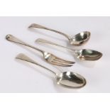 Victorian silver table fork, dessert spoon and ladle, London 1900, maker Holland, Aldwinckle &