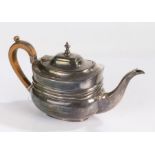 Edward VII silver teapot, London 1902, maker S W Smith & Co, the fruitwood handle with kick, the