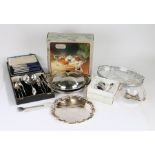 Silver plated wares, to include Inoxpran tureen and cover, Jewellers collection hors d'oeuvres dish,