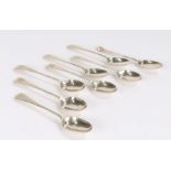 Matched set of eight George III and later silver teaspoons, consisting of four low mark spoons,