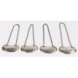 Set of four Edward VII silver decanter labels, Sheffield 1902, maker J & J Maxfield Ltd. the