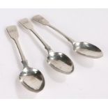 Three Victorian silver teaspoons, London 1865, maker Chawner & Co (George William Adams), the fiddle