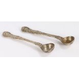 Two Victorian silver mustard spoons, London 1838, makers marks rubbed, the other London 1864,