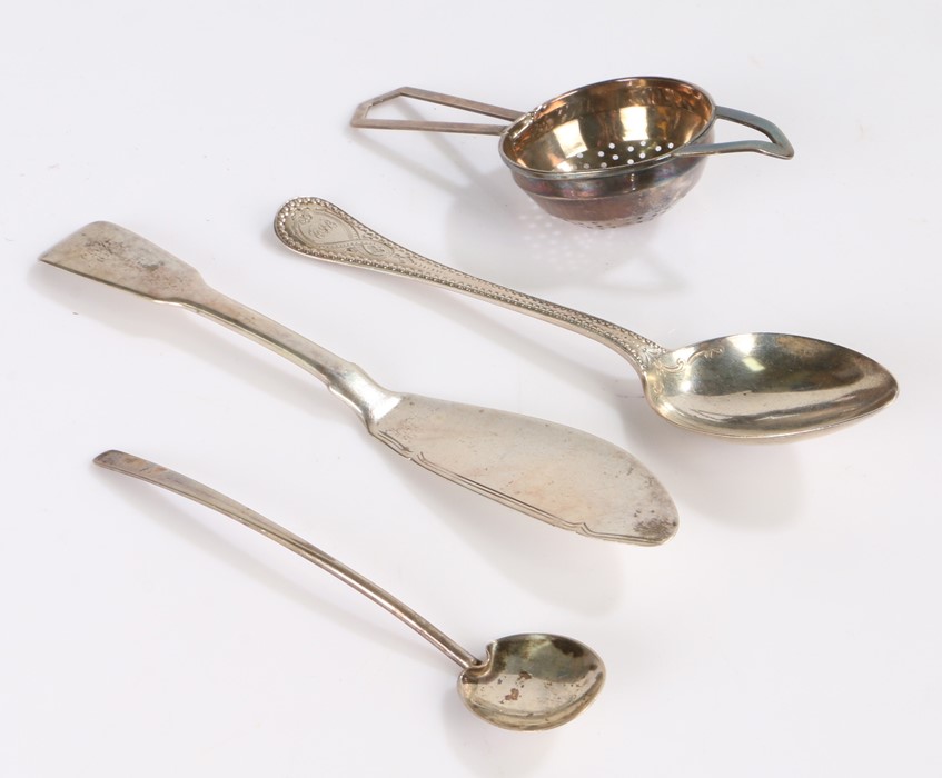 Silver, various dates and makers, to include christening spoon, tea strainer, fish knife, tea spoon,