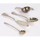 Silver, various dates and makers, to include christening spoon, tea strainer, fish knife, tea spoon,