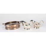 Pair of Elkington silver plated sauce boats, Cross Arrows silver plated oval dish with pierced