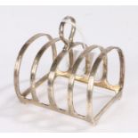 George VI silver four slice toast rack, Birmingham 1937, maker Adie Brothers Ltd. with loop finial