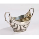 Victorian silver sugar bowl, London 1900, maker Mappin & Webb, with angular reeded handles and
