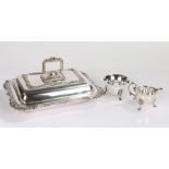 Silver plated tureen and cover, with cast foliate scroll decoration (handle detached), silver plated