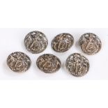 Set of six Victorian silver buttons, London 1900, maker Maurice Freeman, the pierced buttons