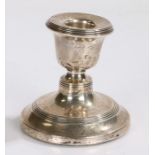 Edward VII silver candlestick, Sheffield 1908, makers mark rubbed, with reeded sconce and raised