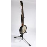 Five string Banjo, made in England, with stand.