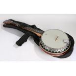 Five String Banjo with Remo Weatherking Banjo Head, with Ozark soft case.