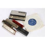 Stylophone with record, together with five various harmonicas to include Hohner, Bandmaster etc., (