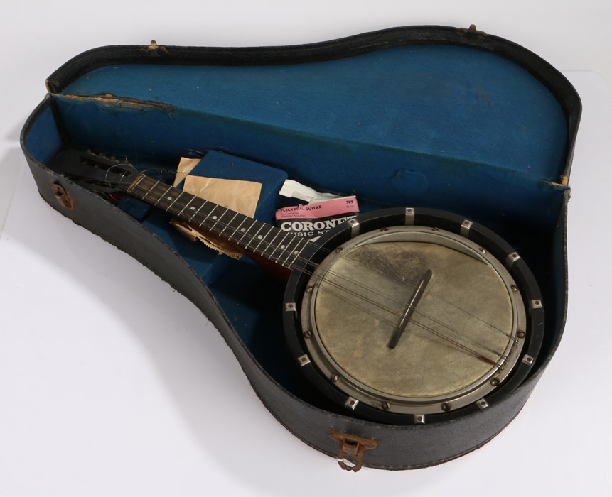 Fred Langham banjo, housed in a travelling case, AF