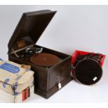 Oak cased Gramola Gramophone, 2 x Lumar toy gramophones together with Gramophone parts and