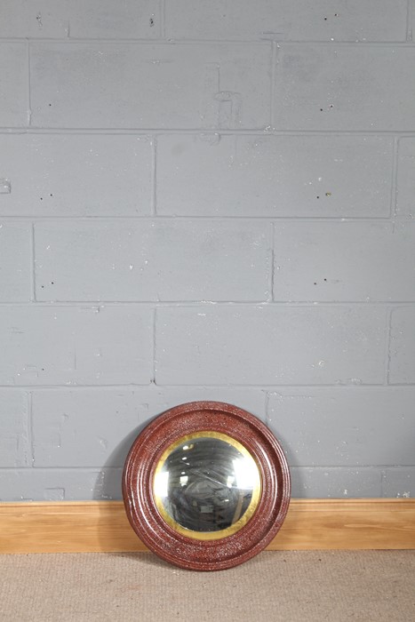 Convex mirror with painted faux porphyry metal frame, 45cm diameter