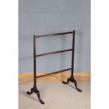 19th Century mahogany towel stand, with reeded horizontal slats, on cabriole legs, 70cm wide