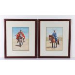 O E Singer, figures on horseback in a desert landscape, signed watercolours, housed in dark