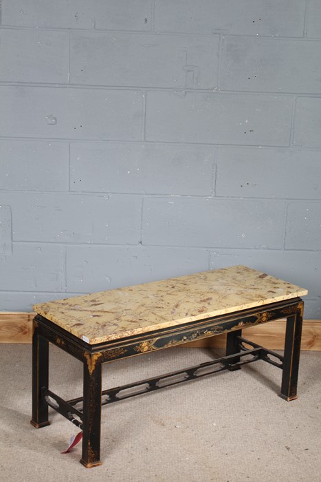 Rectangular low table with Siena marble top, on a gilt foliate painted oriental hardwood base with