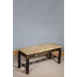 Rectangular low table with Siena marble top, on a gilt foliate painted oriental hardwood base with