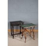 Late Victorian bamboo side table, with later green tiled top, raised on an X frame, 68cm wide and