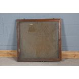 Early 20th century oak and glazed notice board, with hinged door (AF), 84cm wide x 80cm high