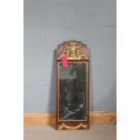 Late19th/ early 20th Century Danish mahogany and gilt framed wall mirror, with urn and scroll