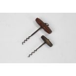 Early 19th Century corkscrew with ring finial to the turned wooden handle, 14cm long, similar